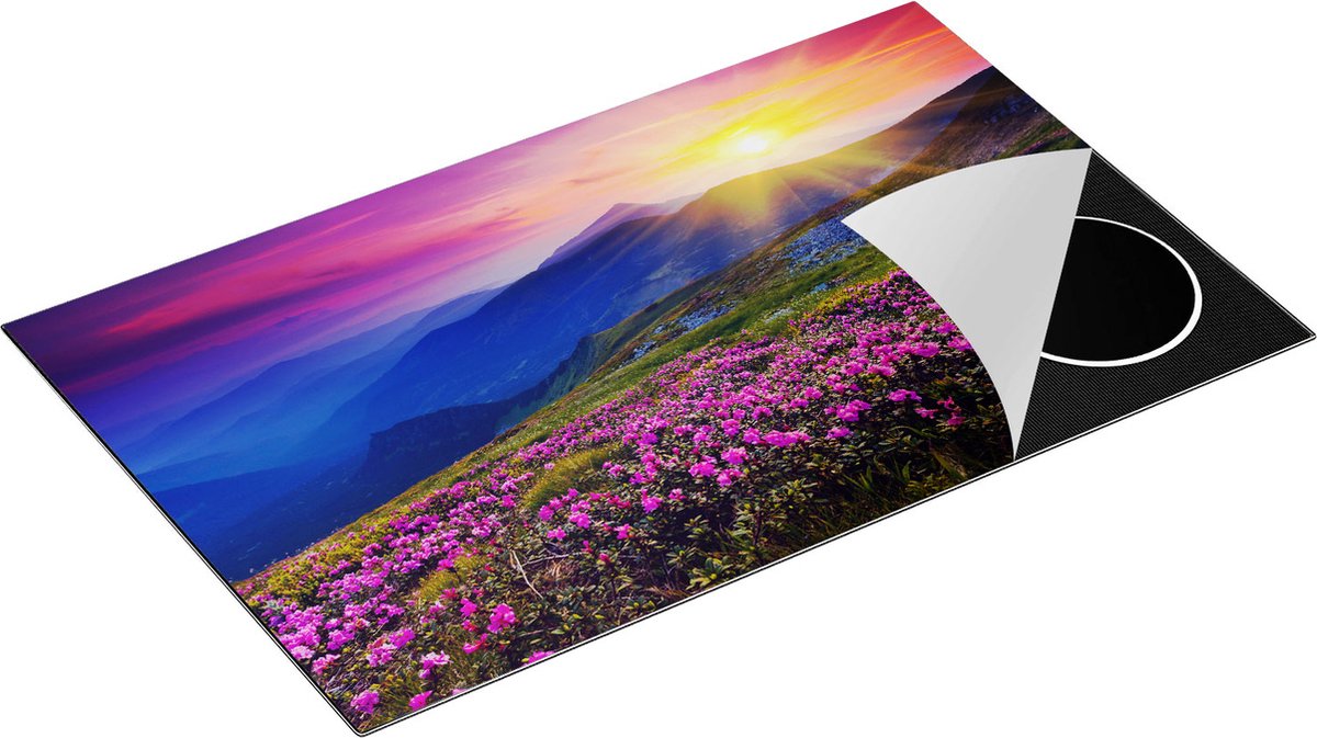 Chefcare Inductie Beschermer Roze Rhododendron Bloemenveld - Bergen - 85x50 cm - Afdekplaat Inductie - Kookplaat Beschermer - Inductie Mat