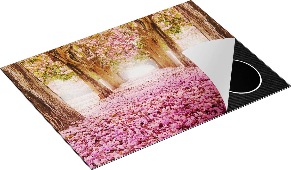 Chefcare Inductie Beschermer Romantische Bomen Tunnel met Roze Anjers - 70x52 cm - Afdekplaat Inductie - Kookplaat Beschermer - Inductie Mat