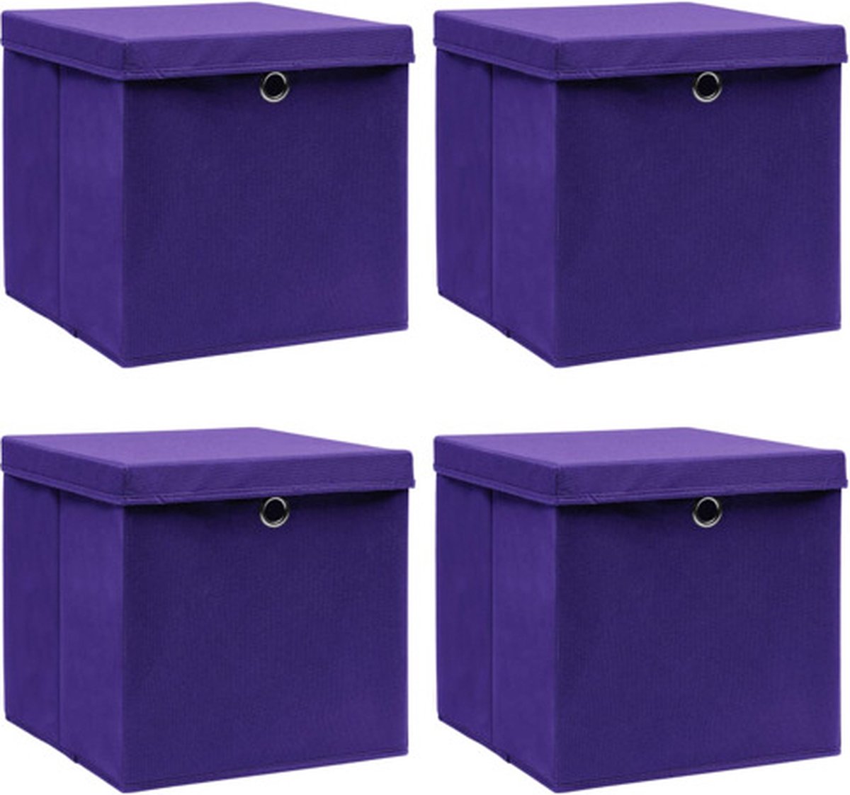 vidaXL - Opbergboxen - met - deksel - 4 - st - 32x32x32 - cm - stof - paars