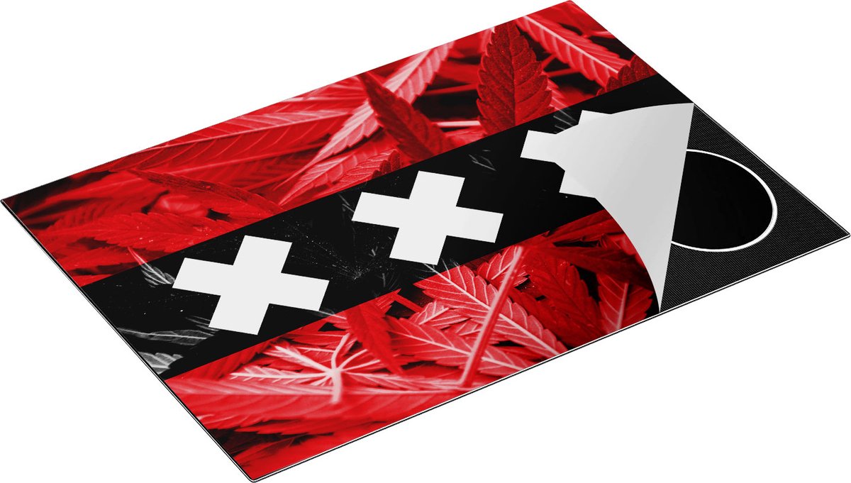Chefcare Inductie Beschermer Amsterdamse Vlag met Cannabis Achtergrond - 76x51,5 cm - Afdekplaat Inductie - Kookplaat Beschermer - Inductie Mat
