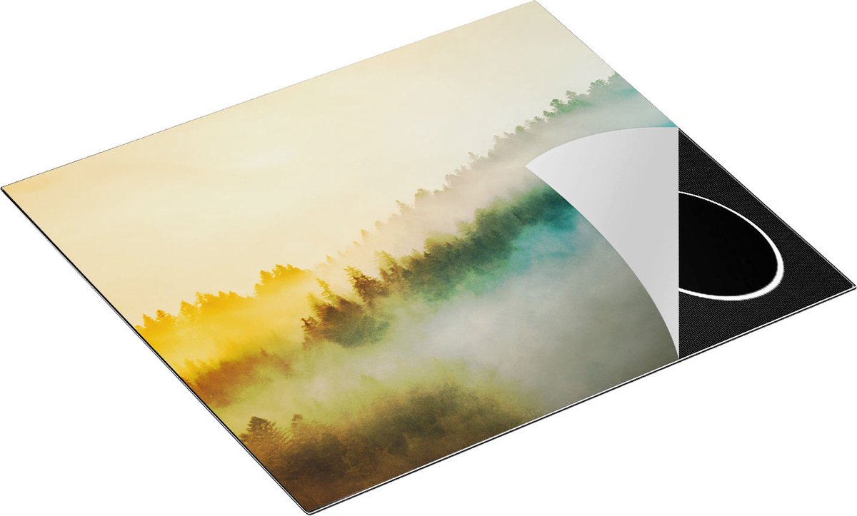 Chefcare Inductie Beschermer Kleurrijke Zonsopgang in het Bos met Mist - 59x52 cm - Afdekplaat Inductie - Kookplaat Beschermer - Inductie Mat