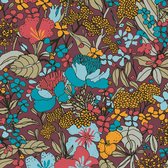 Bloemen behang Profhome 377563-GU vliesbehang glad met bloemen patroon mat rood turkooisblauw geel beige 5,33 m2