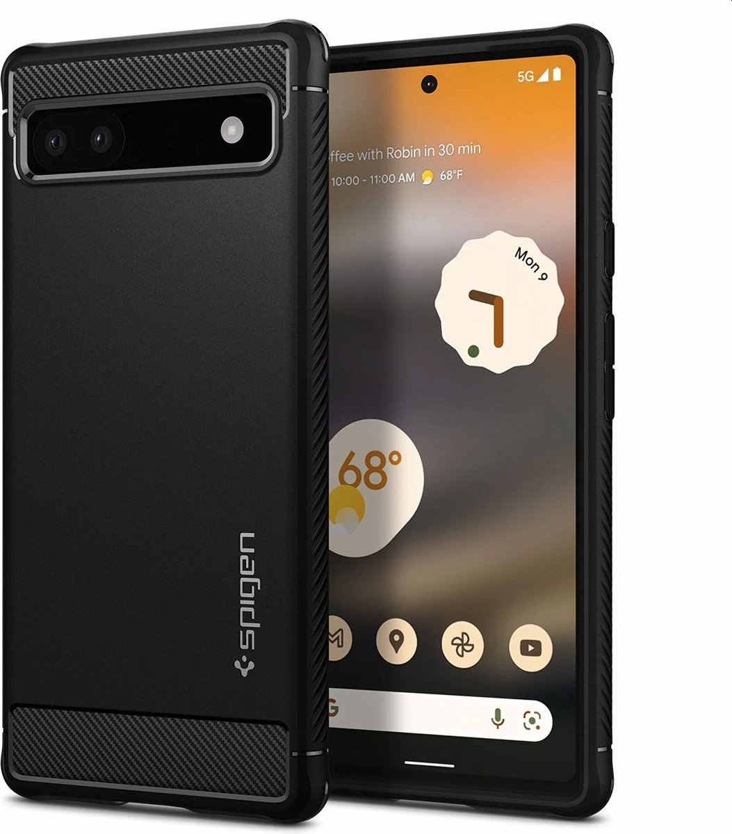 Spigen Rugged Armor Google Pixel 6A Hoesje Back Cover Zwart