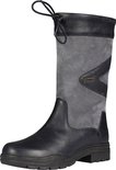 Grijze laars met donkerblauwe leren details en veter.