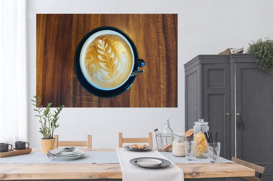 Poster Koffie - Tafel - Hout - 180x120 cm XXL