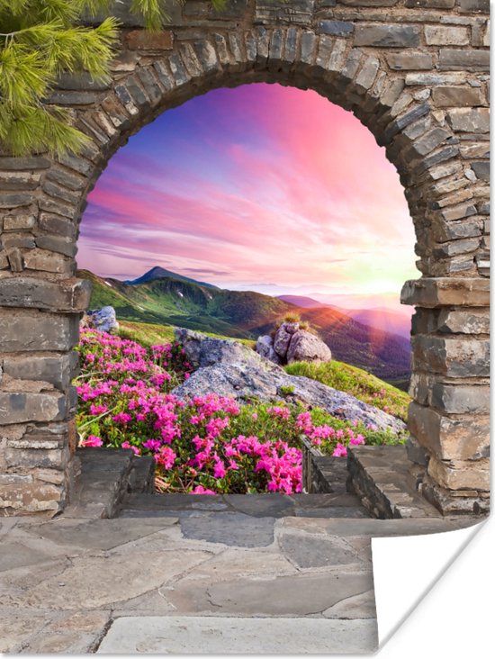 Poster Paysage - Vue - Fleurs - Berg - 30x40 cm