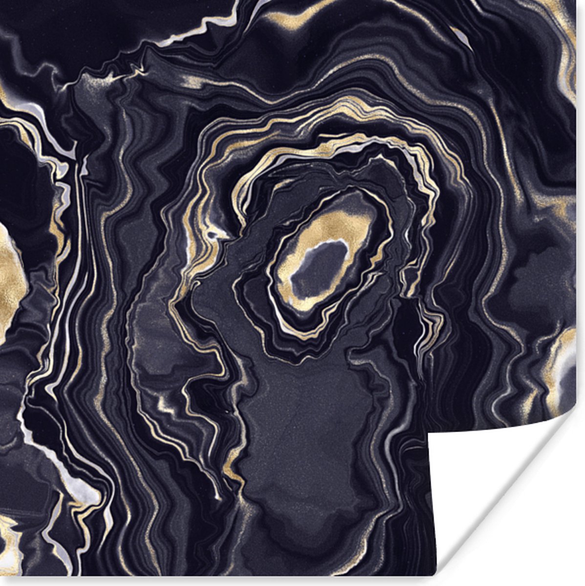 Poster Marmer - Geode - Agaat - Goud - 75x75 cm