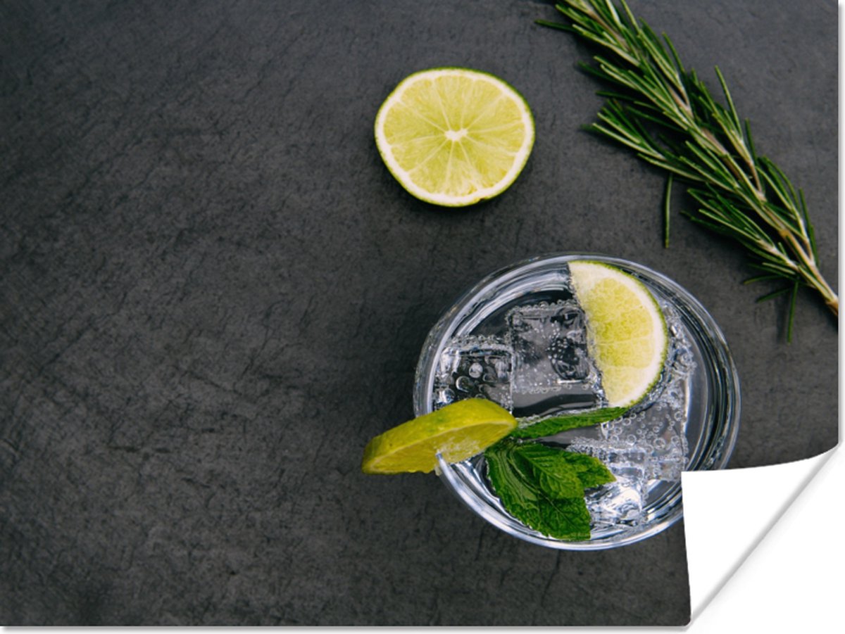 Poster Cocktail - Glas - Limoen - 120x90 cm