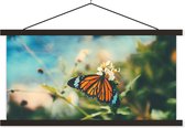 Posterhanger incl. Poster 150x75 cm - Schoolplaat - Vlinder - Bloemen - Tuin - Textielposter - Zwarte latten