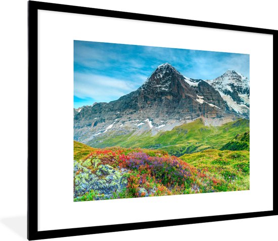 Fotolijst incl. Poster - Bloemen - Berg - Sneeuw - Landschap - 80x60 cm - Posterlijst