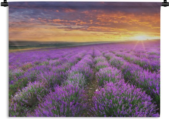Wandkleed - Wanddoek - Lavendel - Wolken - Lente - 180x135 cm - Wandtapijt