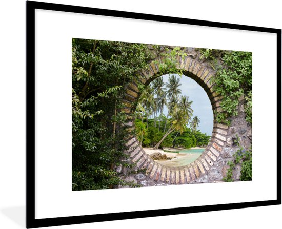 Tuinposter - 120x80 cm - Zee - Boom - Tropisch - Doorkijk