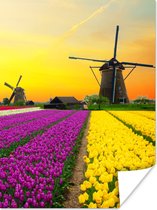 Poster Windmolen - Tulpen - Bloemen - Lente - 90x120 cm