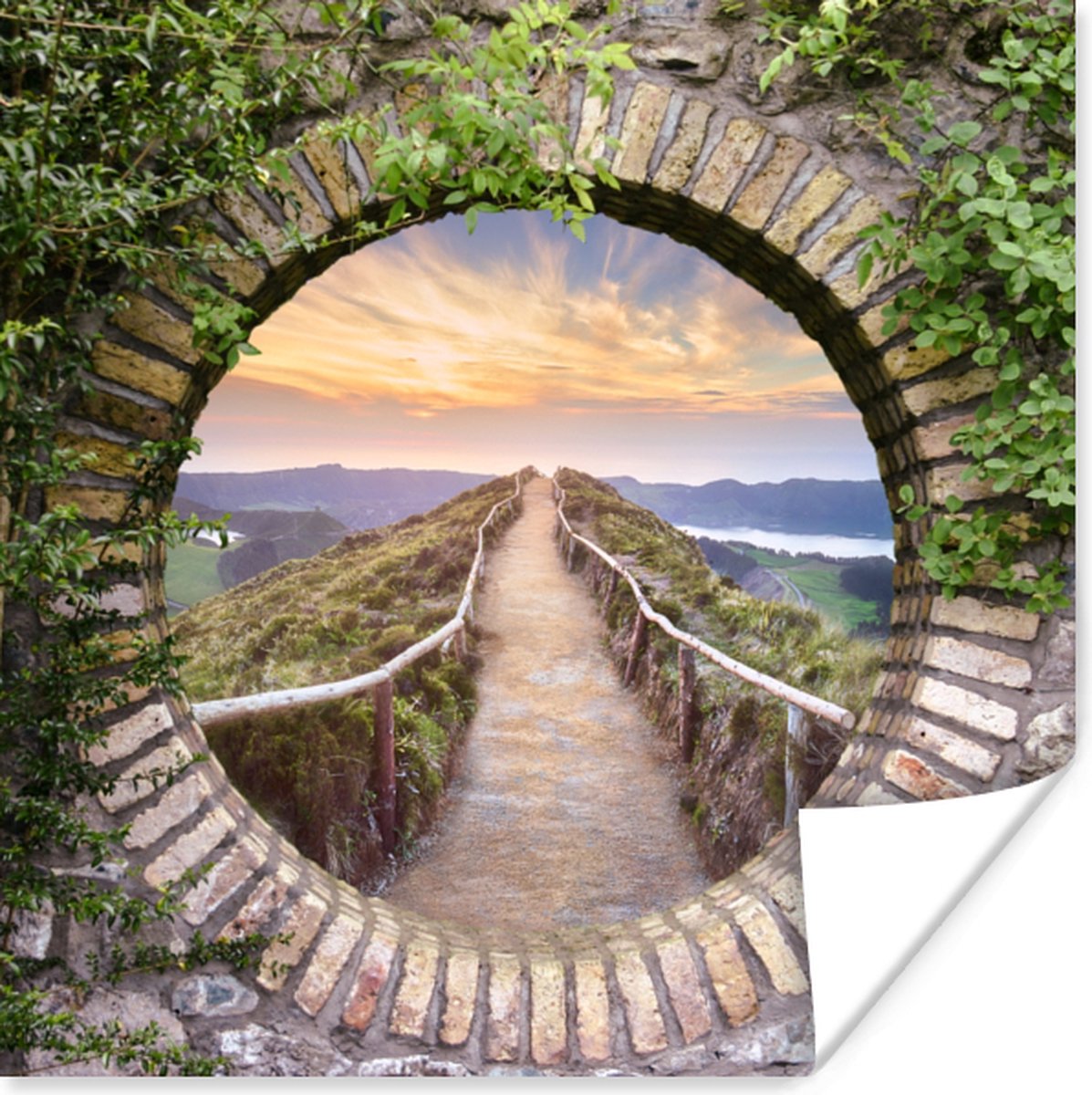 Poster Brug - Zee - Doorkijk - Zomer - 30x30 cm