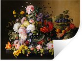 Muurstickers - Sticker Folie - Stilleven met bloemen en fruit - Kunstwerk - Oude meesters - 40x30 cm - Plakfolie - Muurstickers Kinderkamer - Zelfklevend Behang - Zelfklevend behangpapier - Stickerfolie