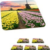 Onderzetters voor glazen - Windmolen - Tulpen - Bloemen - Nederland - 10x10 cm - Glasonderzetters - 6 stuks