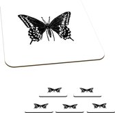 Onderzetters voor glazen - Vlinder - Dieren - Retro - Zwart wit - 10x10 cm - Glasonderzetters - 6 stuks