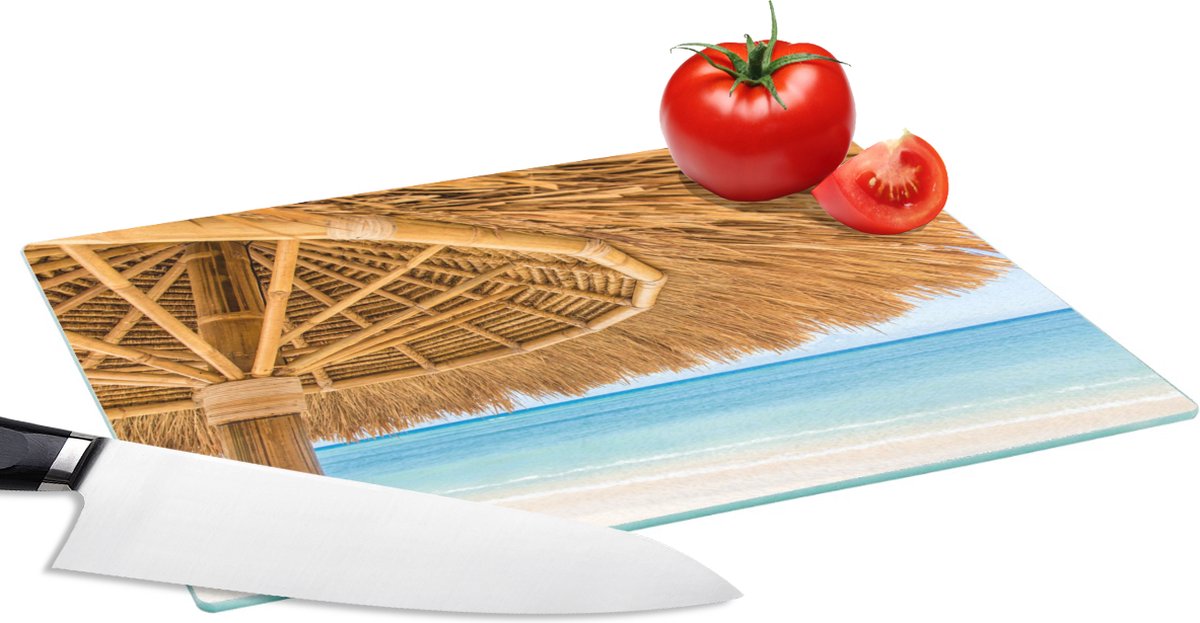 Glazen Snijplank - 28x20 - Parasol - Strand - Zee - Tropisch - Snijplanken Glas