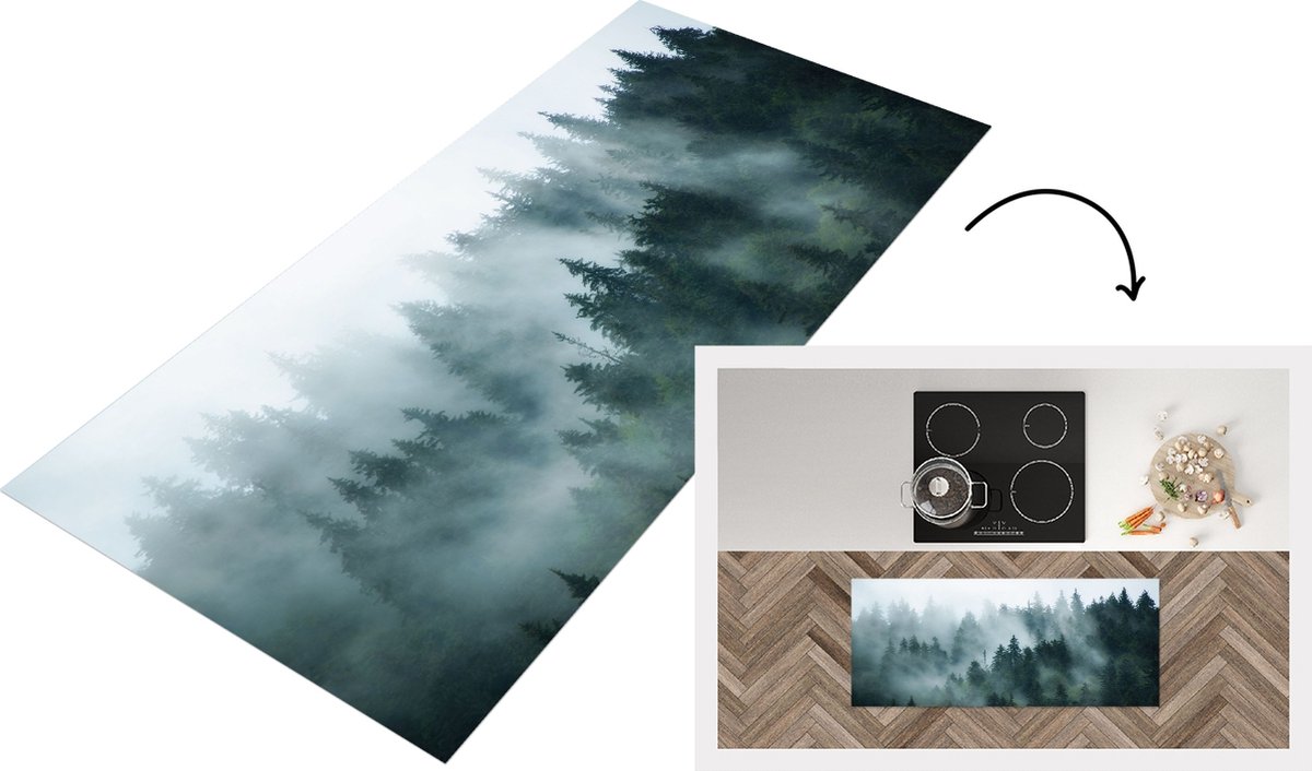 KitchenYeah Keukenloper - Loper keuken - Mist - Bomen - Bos - 120x50 cm - Keukenloper vinyl Multicolor