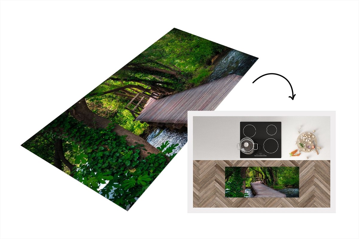 KitchenYeah Keukenloper - Loper keuken - Bos - Natuur - Brug - 120x50 cm - Keukenloper vinyl Multicolor
