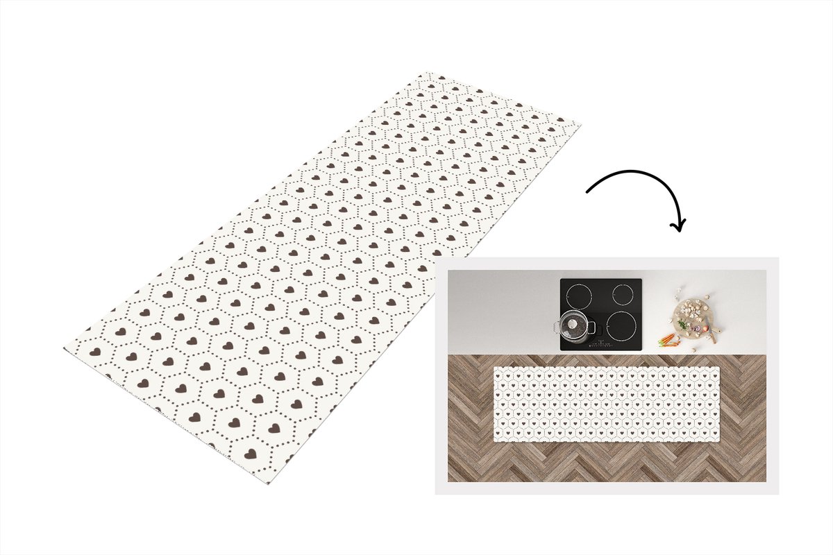 KitchenYeah Keukenloper - Loper keuken - Hart - Design - Geometrie - Patroon - 180x60 cm - Keukenloper vinyl Multicolor