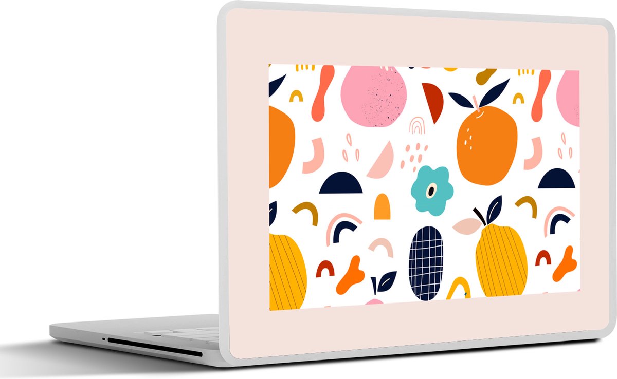 Laptop sticker - 10.1 inch - Bloemen - Fruit - Patronen - Pastel - Roze - 25x18cm - Laptopstickers - Laptop skin - Cover