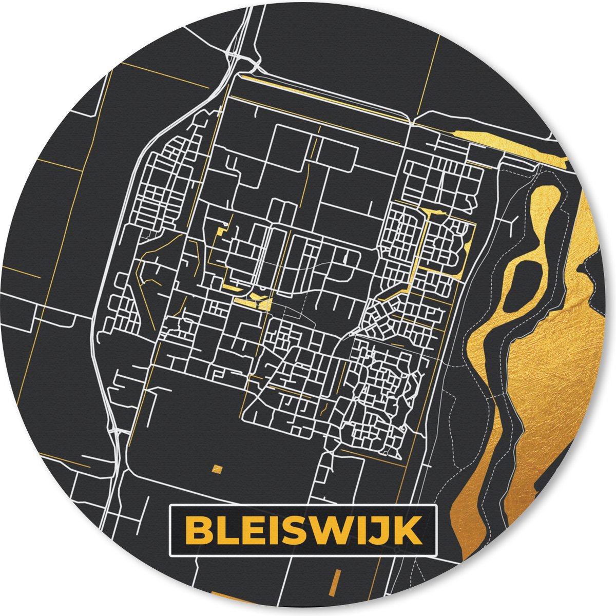 Muismat rond 30x30 cm - Mousepad Bleiswijk - Plattegrond - Kaart - Goud - Stadskaart - Ronde muismatten - Stadskaart