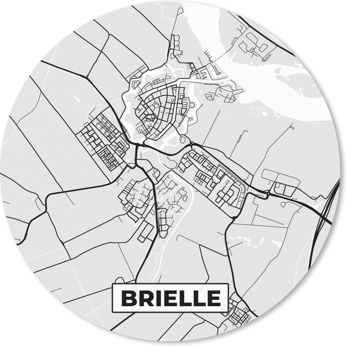 Muismat - Mousepad - Rond - Brielle - Plattegrond - Kaart - Stadskaart - 30x30 cm - Ronde muismat