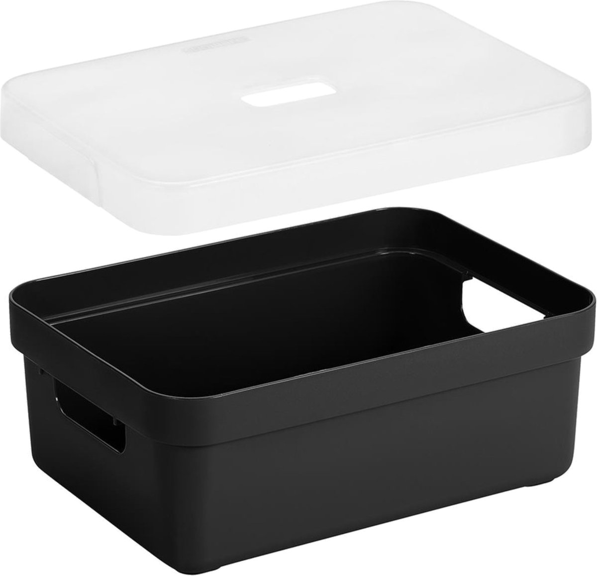 Opbergboxen/opbergmanden zwart van 9 liter kunststof met transparante deksel 35 x 25 x 12 cm