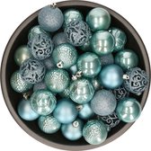 Bellatio Decorations Kerstballen - 37 stuks - ijsblauw - kunststof - 6 cm