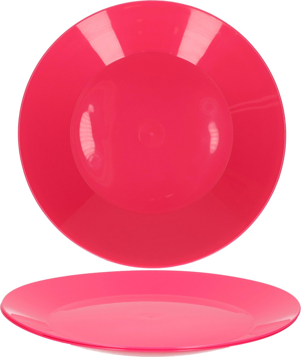 Hega Hogar bordjes - hard kunststof - roze - 26 cm - 6x stuks - ontbijtbord - dinerbord - outdoor servies
