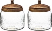 2x stuks snoeppotten/voorraadpotten 1,2L glas met houten deksel - 1200 ml - Bonbonnieres