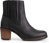 Mysa Pentas - Dames Leren Enkellaarzen - Nette Chelsea boots op hak - Zwart Leer - Maat 36