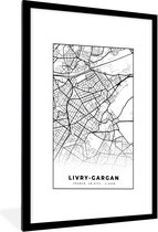 Fotolijst incl. Poster Zwart Wit- Livry-Gargan - Stadskaart - Frankrijk - Kaart - Plattegrond - Zwart wit - 60x90 cm - Posterlijst