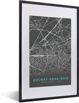 Fotolijst incl. Poster - Aulnay-sous-Bois - Frankrijk - Plattegrond - Kaart - Stadskaart - 40x60 cm - Posterlijst