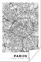Poster Parijs - Stadskaart - Zwart Wit - Plattegrond - Kaart - 80x120 cm - Kamer decoratie tieners