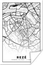 Affiche Rezé - Plan de ville - Carte - Carte - France - Zwart et blanc - 20x30 cm