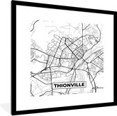 Fotolijst incl. Poster Zwart Wit- Stadskaart - Thionville - Frankrijk - Kaart - Plattegrond - Zwart wit - 40x40 cm - Posterlijst
