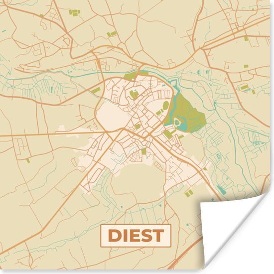 Poster België - Kaart - Stadskaart - Plattegrond - Diest - 100x100 cm ...