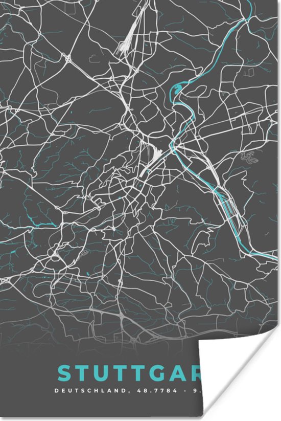 Poster Plattegrond – Stuttgart – Blauw – Stadskaart – Kaart - Duitsland ...