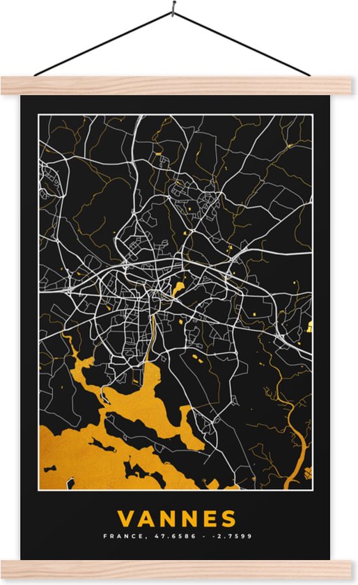 Porte-affiche avec Poster - Affiche scolaire - Vannes - Carte - France - Carte - Plan de la ville - 40x60 cm - Lattes vierges