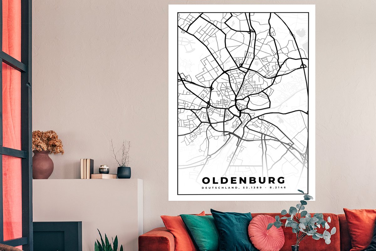 Poster Kaart - Plattegrond - Stadskaart - Oldenburg - 120x180 cm XXL ...