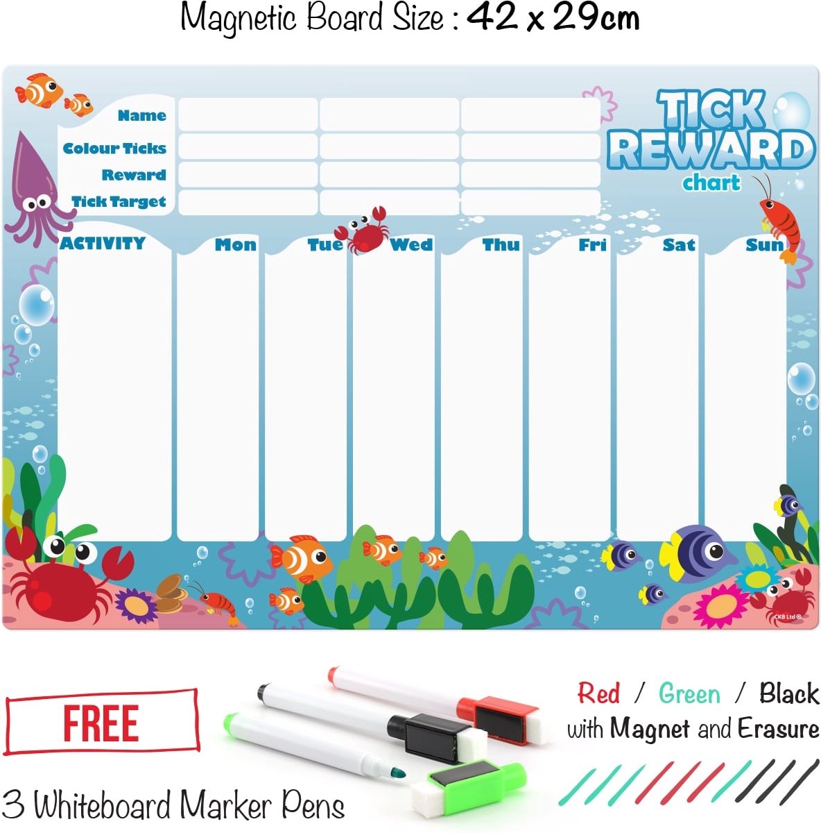 CKB ltd - Familieagenda planbord weekplanner familie kalender beloningssysteem week agenda white bord magnetisch voor kinderen - Ocean Creatures - CKB ltd