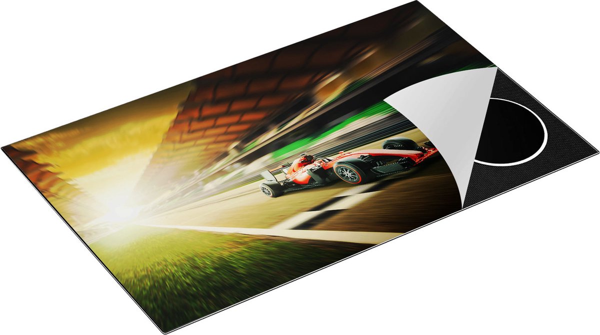 Chefcare Inductie Beschermer Formule 1 Auto bij de Finish in het Rood - 85x50 cm - Afdekplaat Inductie - Kookplaat Beschermer - Inductie Mat