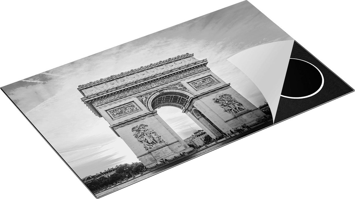 Chefcare Inductie Beschermer Arc de Triomphe in Parijs met Zonsondergang - Zwart Wit - 85x52 cm - Afdekplaat Inductie - Kookplaat Beschermer - Inductie Mat