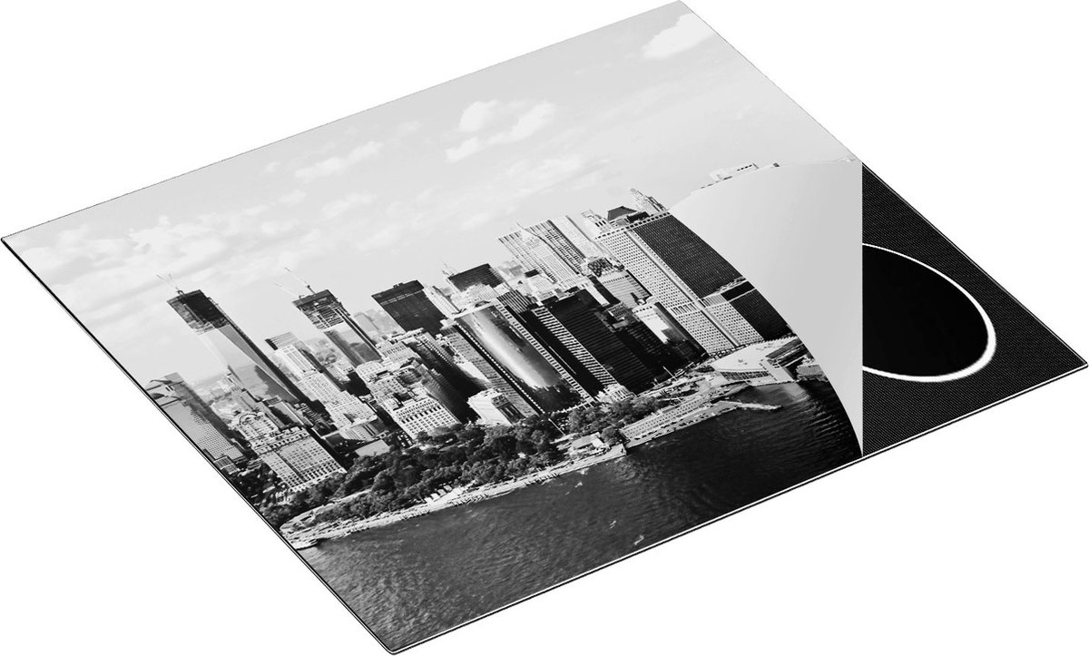Chefcare Inductie Beschermer New York Als een Eiland vanuit de Lucht - Zwart Wit - 58,3x51,3 cm - Afdekplaat Inductie - Kookplaat Beschermer - Inductie Mat