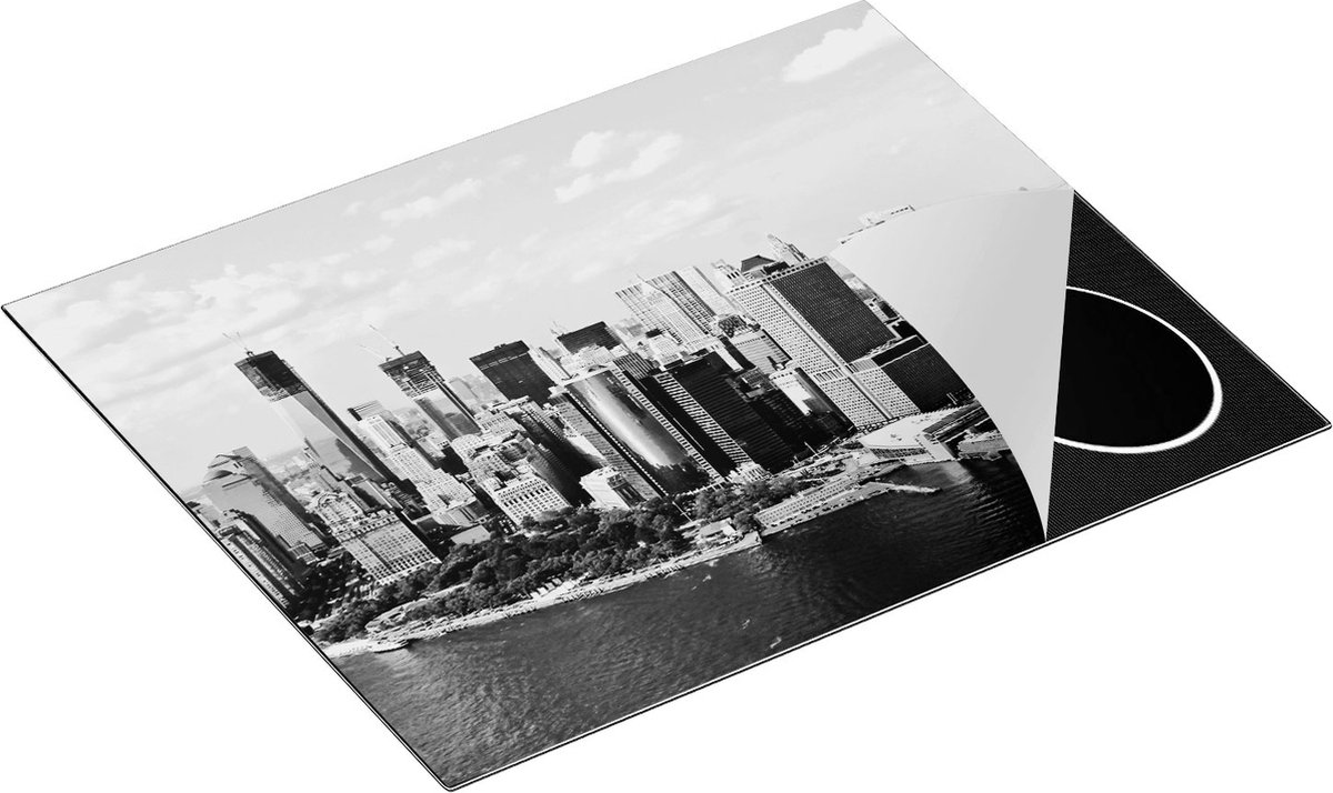 Chefcare Inductie Beschermer New York Als een Eiland vanuit de Lucht - Zwart Wit - 65x55 cm - Afdekplaat Inductie - Kookplaat Beschermer - Inductie Mat