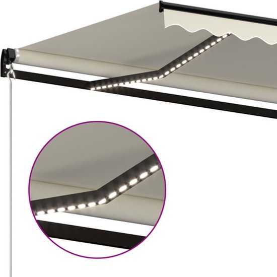 vidaXL-Luifel-handmatig-uittrekbaar-met-LED-450x300-cm-crèmekleurig