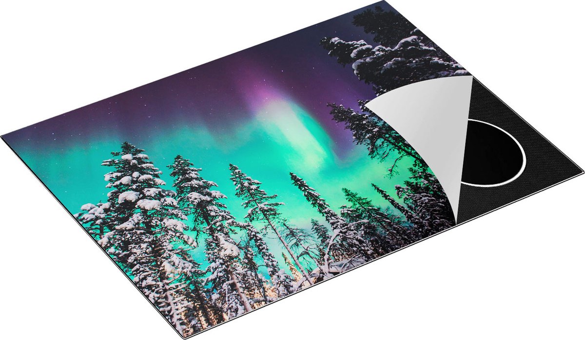 Chefcare Inductie Beschermer Noorderlicht in de Bossen van Noorwegen - 70x55 cm - Afdekplaat Inductie - Kookplaat Beschermer - Inductie Mat