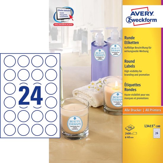 Avery Ronde etiketten diameter 40 mm wit 2.400 stuks | bol.com